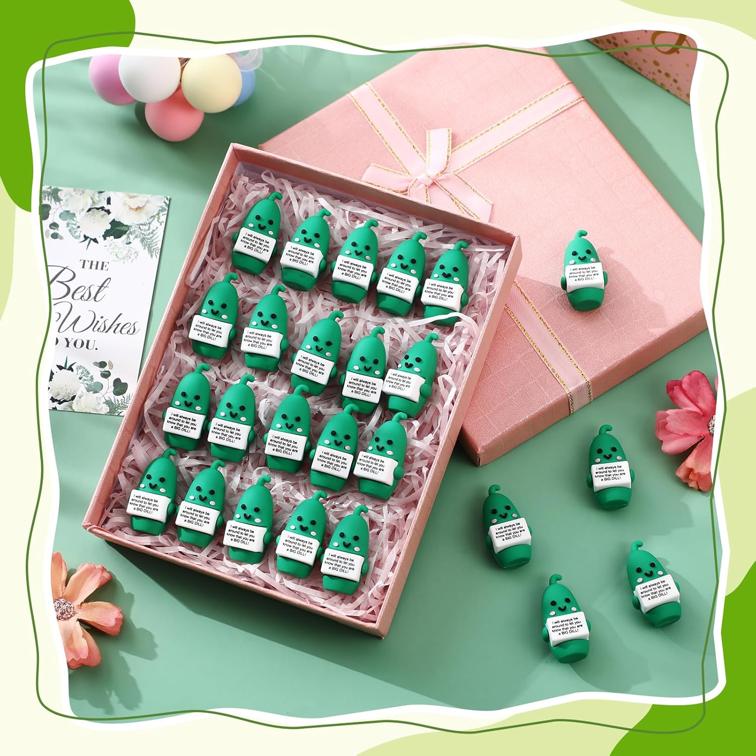 Gejoy 75 Pcs Inspirational Pickle Gifts Set Include 25 Mini Rubber Pickle Toys 25 Motivational Card 25 Package Bags Positive Emotional Support Gifts for Employee Coworker Staff Teacher Team Friends