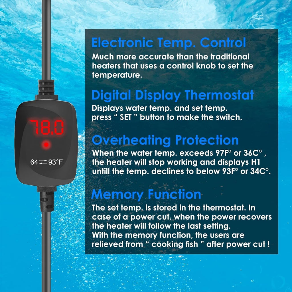 Aquarium Heater 50W Super Small Fish Tank Heater with Digital Display Thermostat, Alumina Ceramic Betta Tank Heater Turtle Heater for 5-10 Gallon Tanks