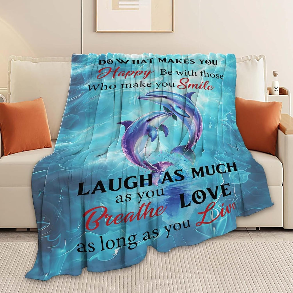 Dolphin Throw Blanket Dolphin Stuff Gifts for Kids Girls Boys Adults Women Man Soft Cozy Warm Plush Fluffy Fuzzy Fleece Blanket Decor 50''X60''