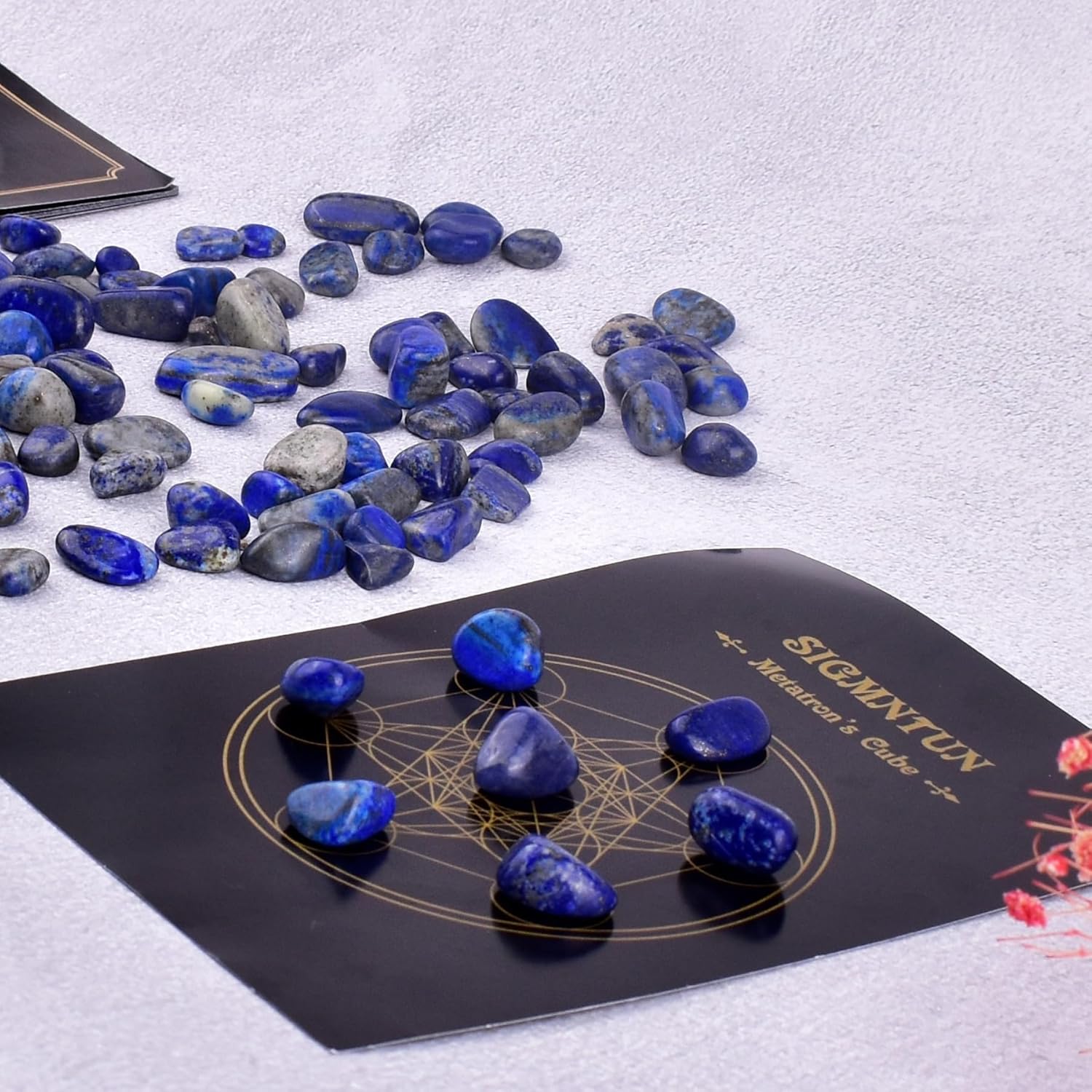 Polished Lapis Lazuli Crystal Chips Set, 0.4", 128 Pcs - Handpicked Tumbled Stones and Crystals Bulk for Healing, Reiki, Meditation, Witchcraft and Home Decor