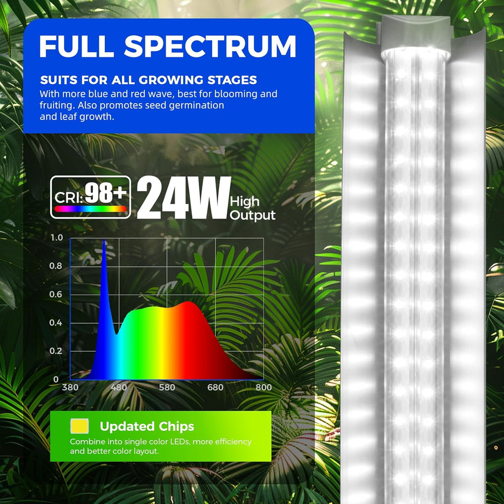 Barrina Grow Lights, 2FT 5000K White Full Spectrum Plant Growing Lamps, 144W(6 x 24W, 800W Equivalent), T8 LED Grow Light Bulbs, Plant Lights for Indoor Plants, Greenhouse, Linkable Design, 6-Pack