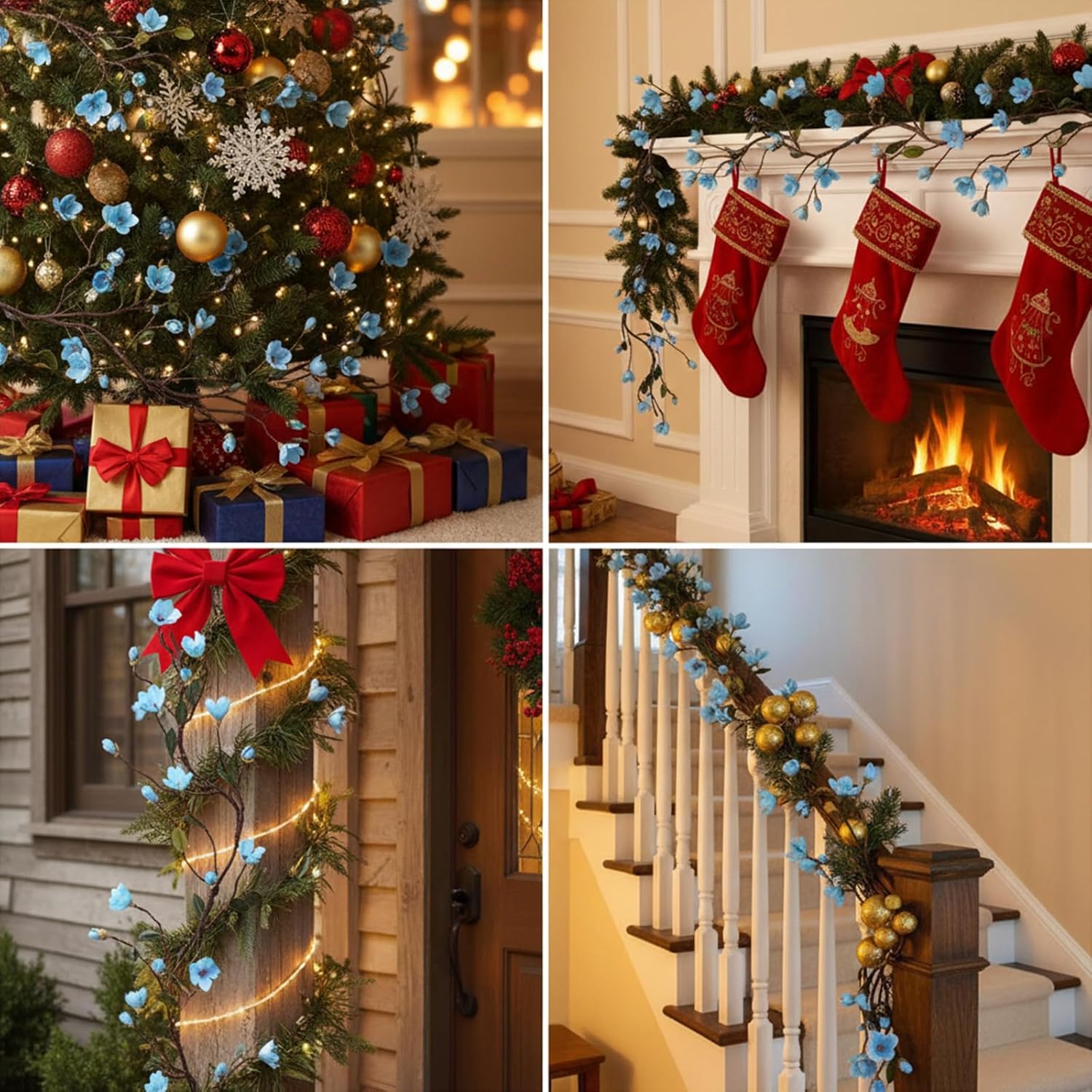 160cm/63inch Bendable Artificial Magnolia Flower Tree Branches Garland Orchid Door Hanging Floral Vines Wreath for Wedding Sign Arch Wall Backdrop Home Garden Mantel Decoration (Blue)