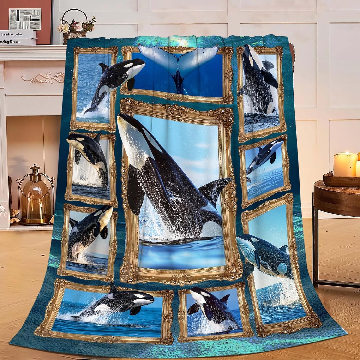 Orca Blanket Ocean Whale Throw Blanket Gifts for Girls Women Kids Boys Adults Men Super Soft Cozy Plush Fluffy Fuzzy Fleece Blanket Home Decor 60''X80''