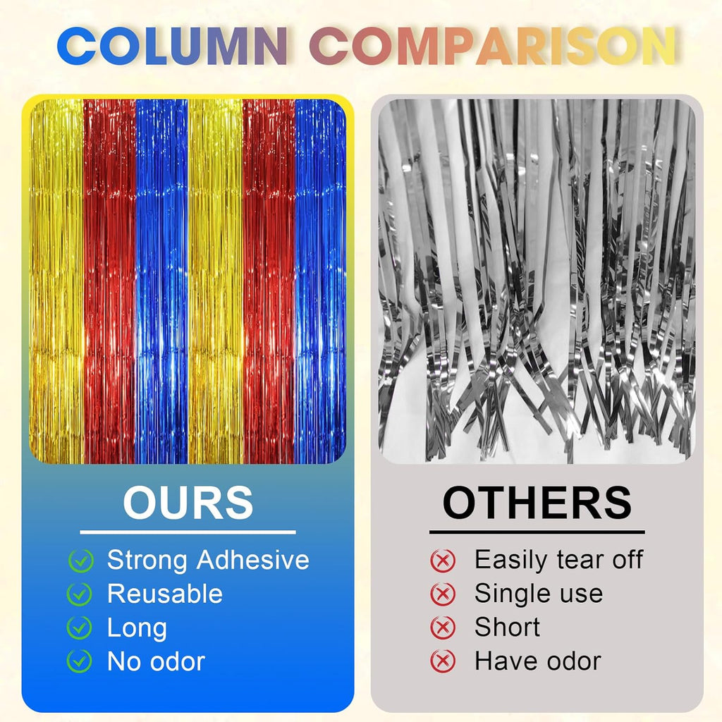 2 Pack Blue Red Gold Foil Fringe Backdrop Curtains, Tinsel Streamers Party Decorations, Fringe Backdrop, Door Shimmer for Birthday Party