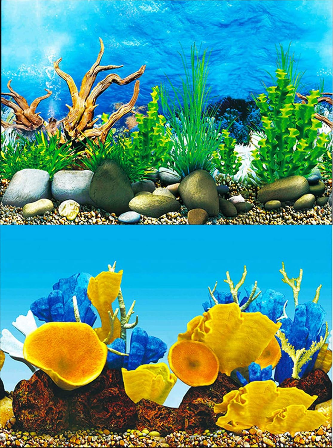 ELEBOX Aquarium Background Sticker Paper 3D Double-Sided Wallpaper Fish Tank Decorative Pictures Underwater Backdrop Image Decor 16"x 40"