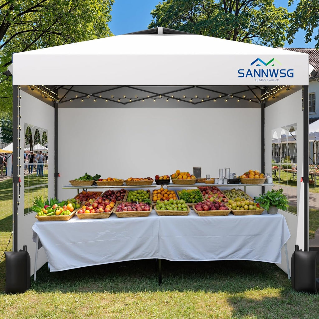 12X12 Pop Up Canopy Tent with 3 Sidewalls,Easy Up Canopy,Commercial Instant Shelter,Heavy Duty One Person Set Up Event Tent,White