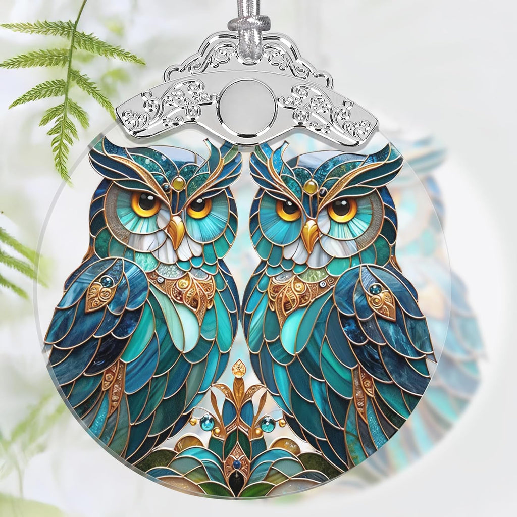 Christmas Ornament, 2025 Ornaments for Christmas Tree, Stained Glass Hanging Ornament, Holiday Ornaments, Unique Gift Idea - A Pair of Owls