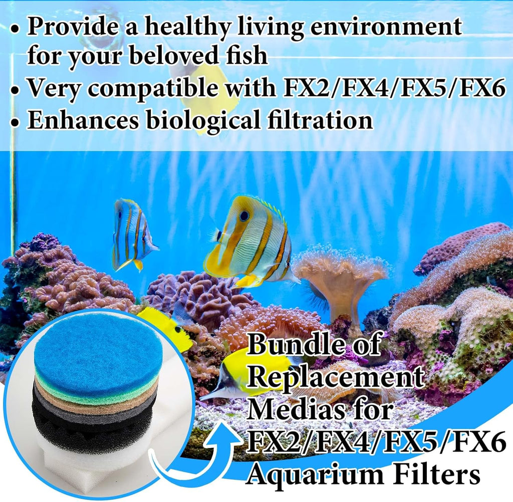 31 Pcs Compatible with Fluval Fx2/Fx4/Fx5/Fx6 Replacement Filter Media Kit, Bio-Sponge+ Pads, Carbon and Water Polishing Pad, Filter Pads, Carbon, Nitrite/Phosphate/Ammonia Remover