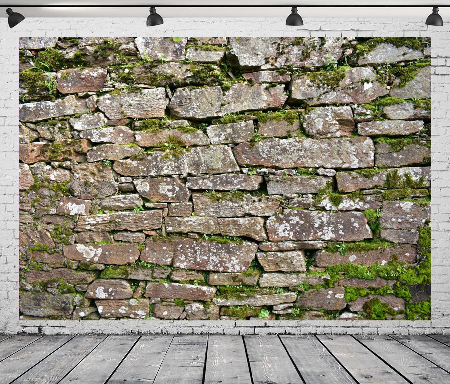 CapiSco Vintage Brick Stone Wall Backdrop 7x5FT Vintage Textured Stone Ancient Rock Wall Castle Wall Overgrown Wall Green Leaf Background Medieval Castle Mossy Stone Wall for Party Decorations