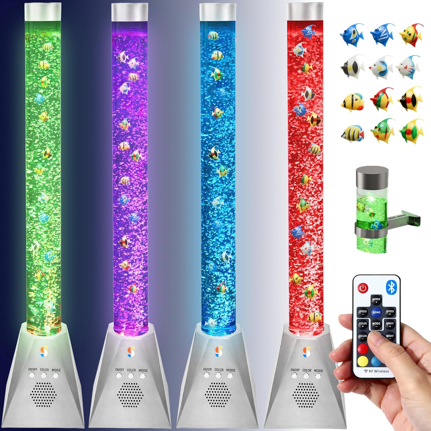 Special Supplies Aquarium Sensory Fish Bubble Light Tube with Bluetooth Speaker, 16-Color LED Nightlight, Remote Control, Floor-Standing Lamp for Kids and Adults, 4 Ft (Diamond)