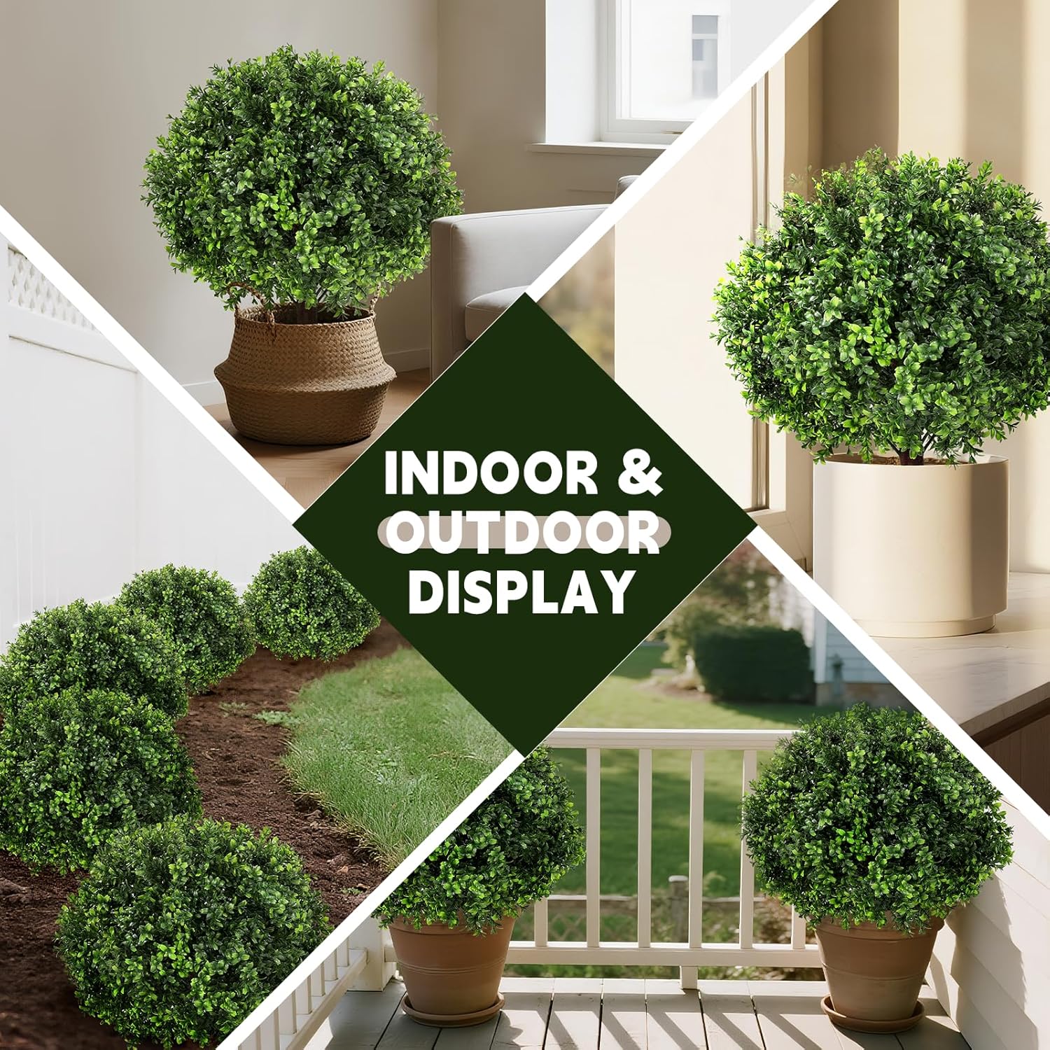 LadyRosian Artificial Cypress Topiary Tree, 25 Inch 2 Set Outdoor Faux Cypress Bush Plants,Indoor Ball Trees with Ground Spike, Fake Potted for Home Front Porch Decor Outside Garden