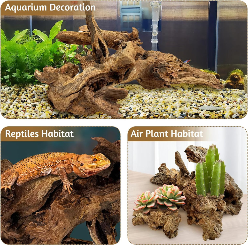 kathson Large Natural Aquarium Driftwood Reptiles Branches Terrarium Ornament Sinkable Wood Decor Trunk Fish Tank Log Habitat Decoration (13"-17")