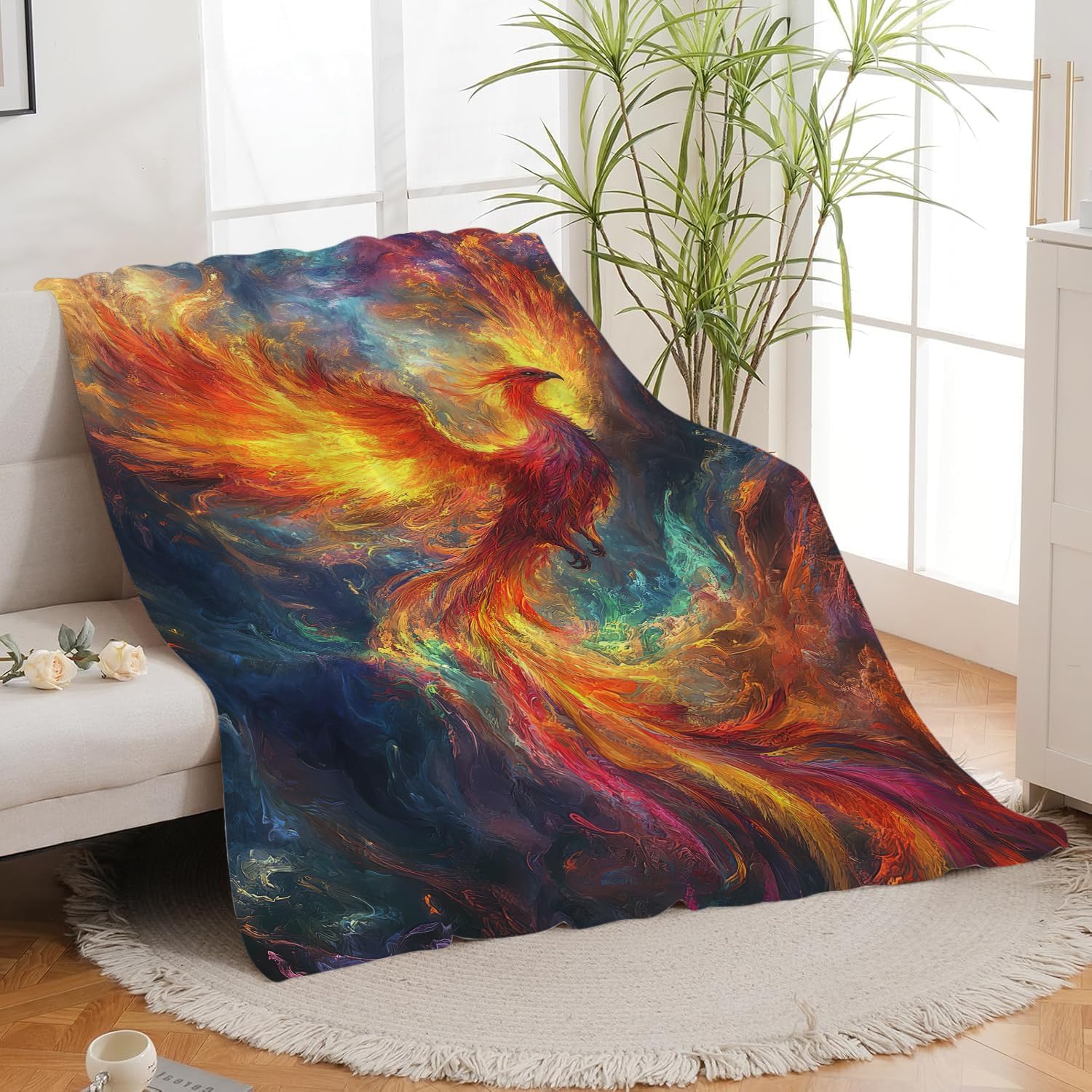 Phoenix Blanket Phoenix Bird Throw Blanket Bird Gifts for Women Girls Men Boys Kids Adults Super Soft Cozy Plush Fluffy Fuzzy Fleece Blanket Decor 60''X80''