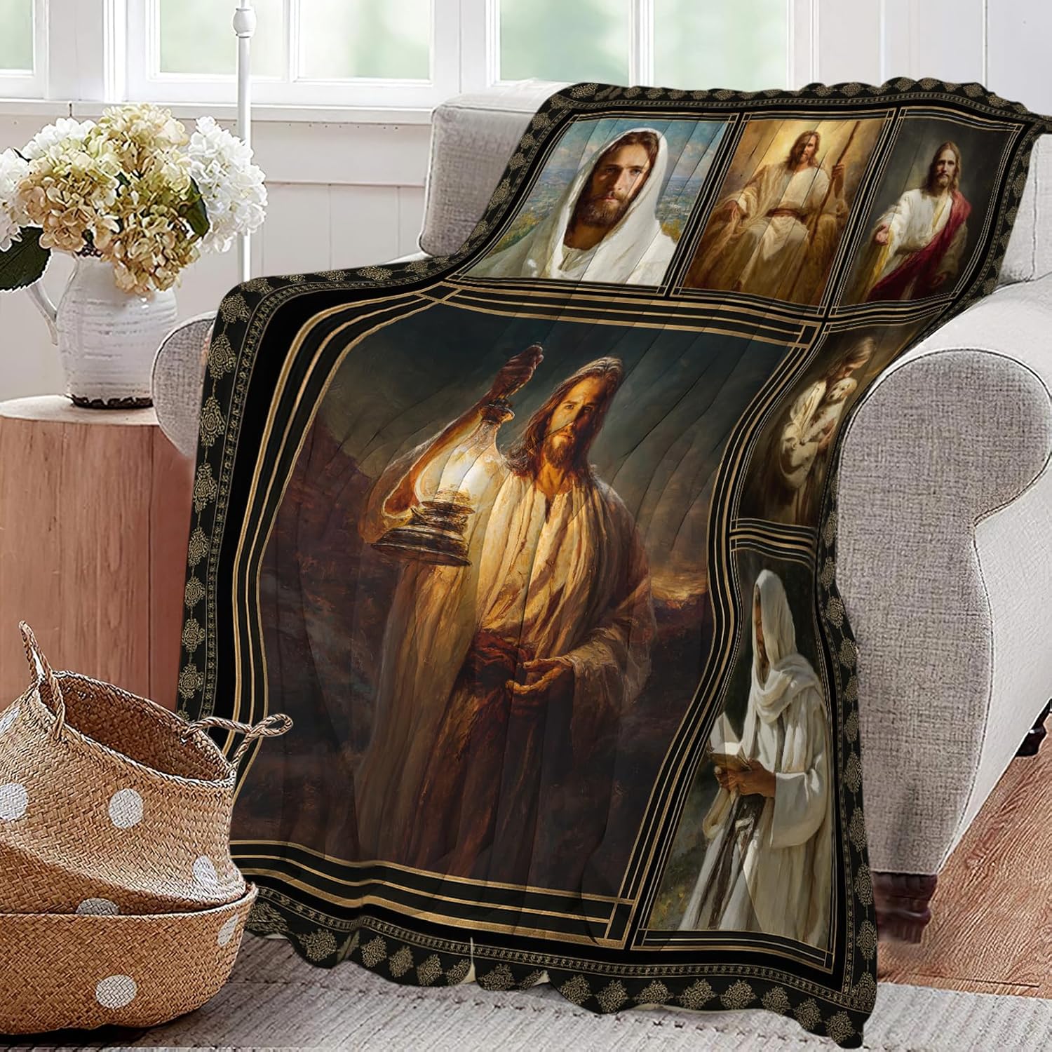 Christian Jesus Blanket Religious Catholic Jesus Throw Blankets Gifts for Girls Boys Kids Soft Cozy Fleece Plush for Couch Sofa Bed 50"x40"