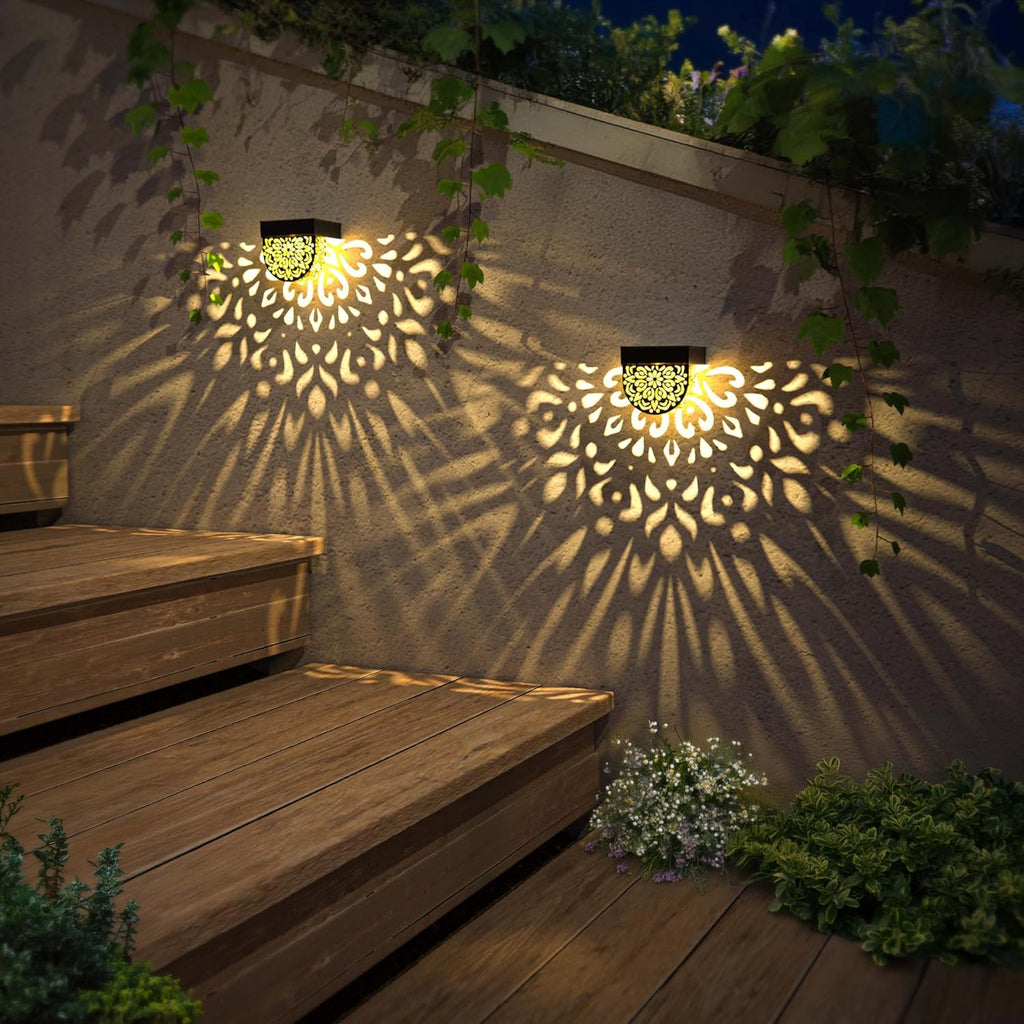 Solar Fence Lights Wall lihgts Outdoor Decorations 6 Pack Solar Step Lights Outdoor Waterproof LED Solar Powered Warm Yellow Decorative Lighting for Front Door, Backyard, Post(Black)