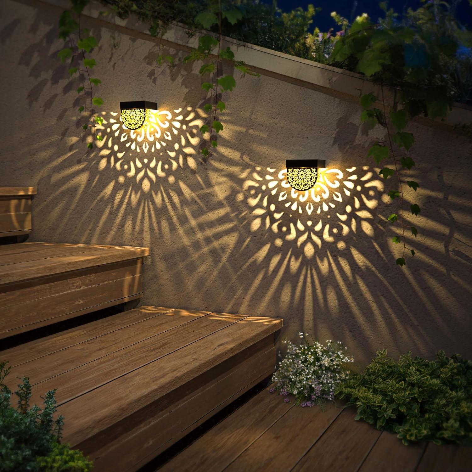 Solar Fence Lights Wall lihgts Outdoor Decorations 6 Pack Solar Step Lights Outdoor Waterproof LED Solar Powered Warm Yellow Decorative Lighting for Front Door, Backyard, Post(Black)
