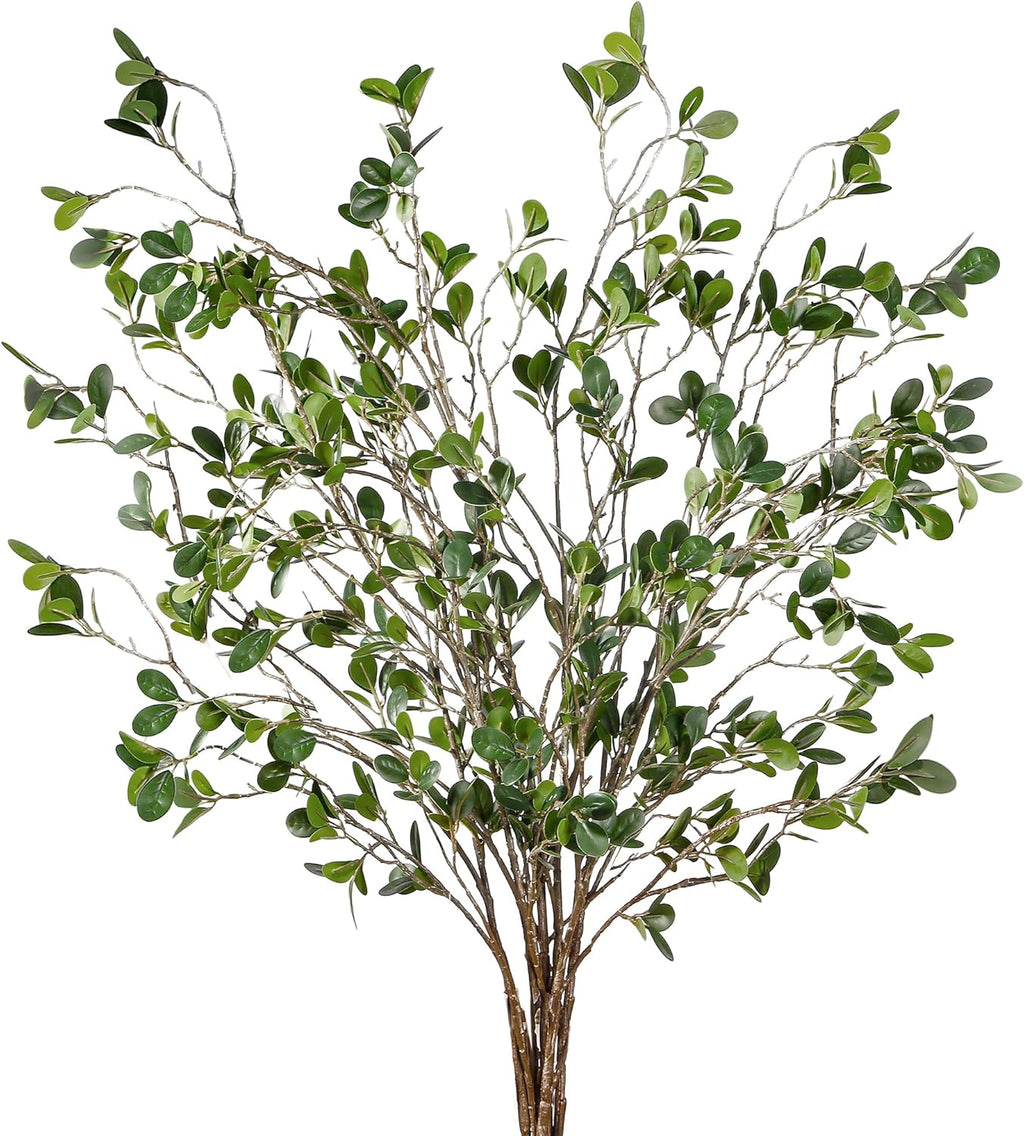 Sggvecsy 43’’ 6Pcs Artificial Ficus Branches Faux Leaf Spray Green Eucalyptus Branches Artificial Greenery Stems Fake Ficus Twig Plants for Home Office Wedding Vase Filler Shop Decoration