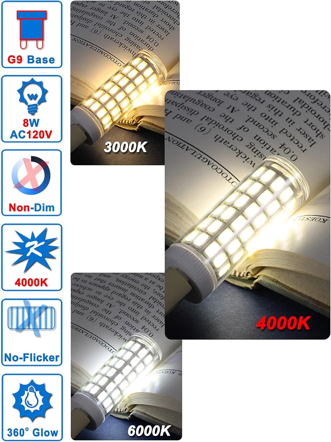 G9 Led Bulbs 75W 80W 100W Replacement 4000K Natural White,1000 lm, AC120V G9 8W Bi-pin Neutral LED Corn Light Bulb for Chandelier Pendant Bathroom Vanity Ligting,5Pack