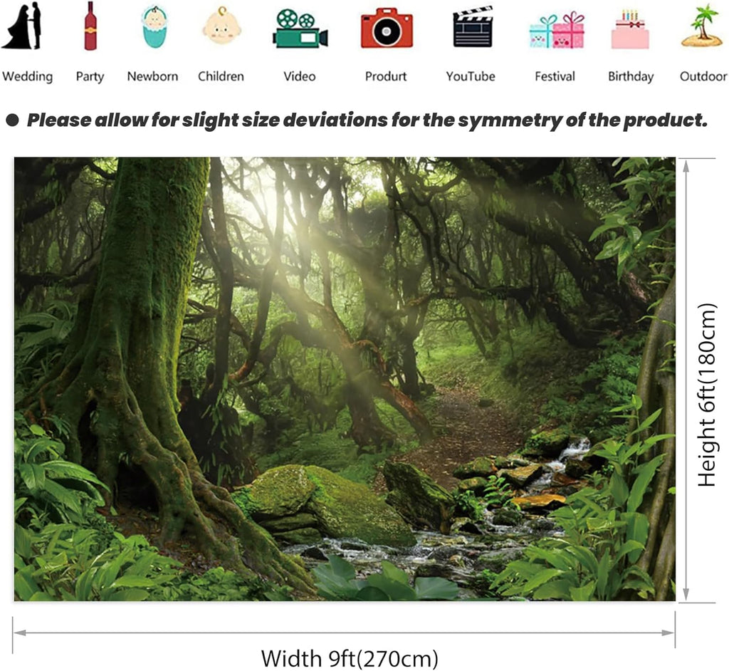 Renaiss Enchanted Jungle Forest Backdrop Fabric Greenery VBS Primary Forest Photography Background Rainforest Scenery Photo Backdrop Kids Adults Birthday Baby Shower Camping Decorations 9x6ft