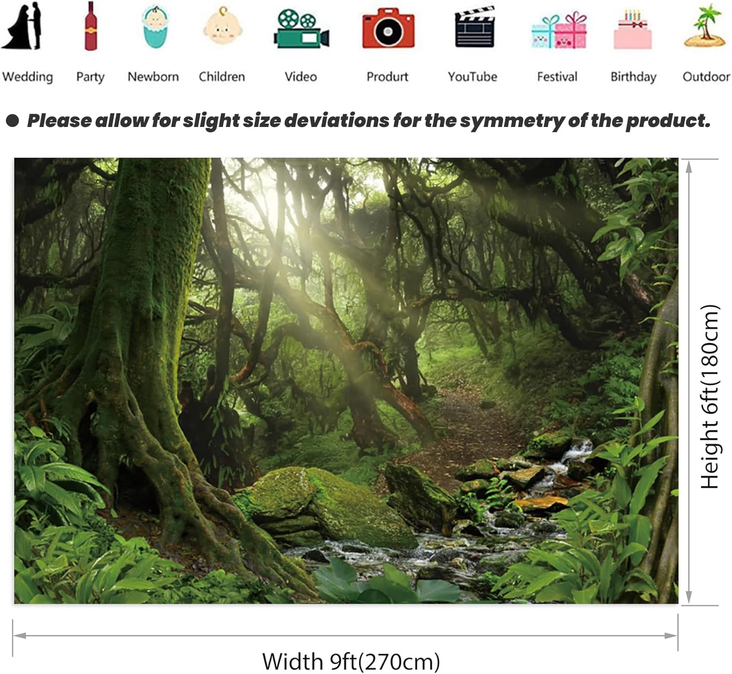 Renaiss Enchanted Jungle Forest Backdrop Fabric Greenery VBS Primary Forest Photography Background Rainforest Scenery Photo Backdrop Kids Adults Birthday Baby Shower Camping Decorations 9x6ft