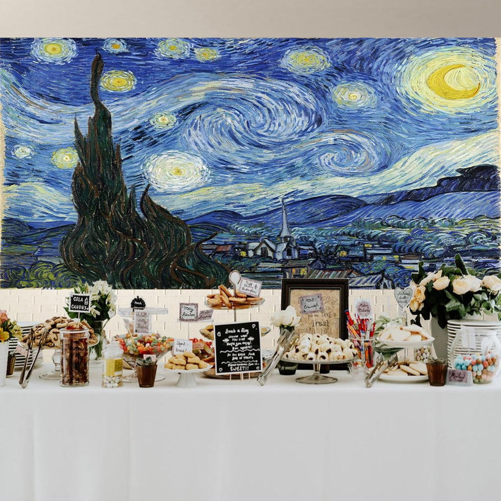 Baocicco 20x10ft Vincent Van Gogh Artwork Starry Sky Backdrop Famous Post-Impressionism Oil Painting Photography Background Wallpaper Decoration Birthday Party Baby Shower Wedding Photo Studio Props