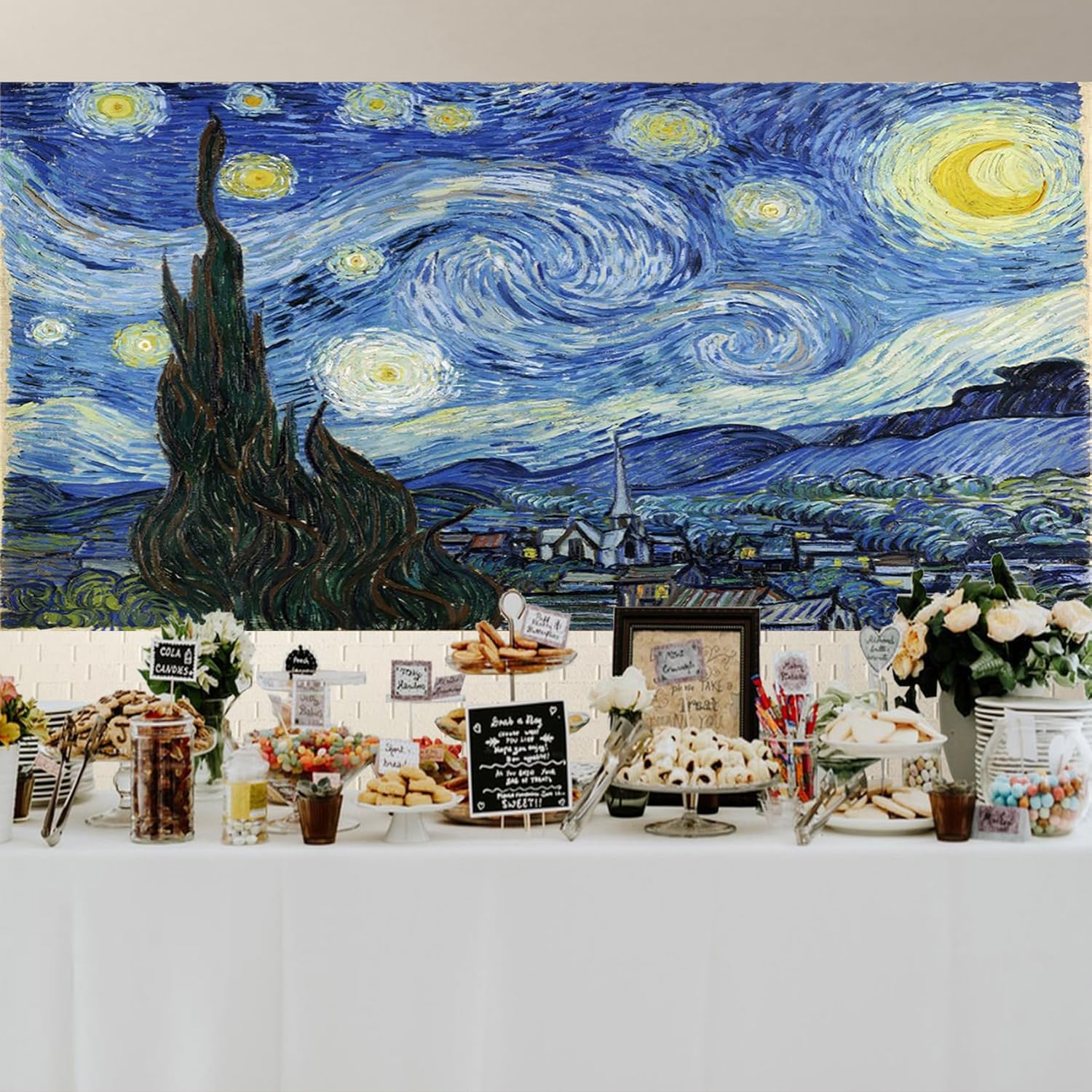 Baocicco 20x10ft Vincent Van Gogh Artwork Starry Sky Backdrop Famous Post-Impressionism Oil Painting Photography Background Wallpaper Decoration Birthday Party Baby Shower Wedding Photo Studio Props