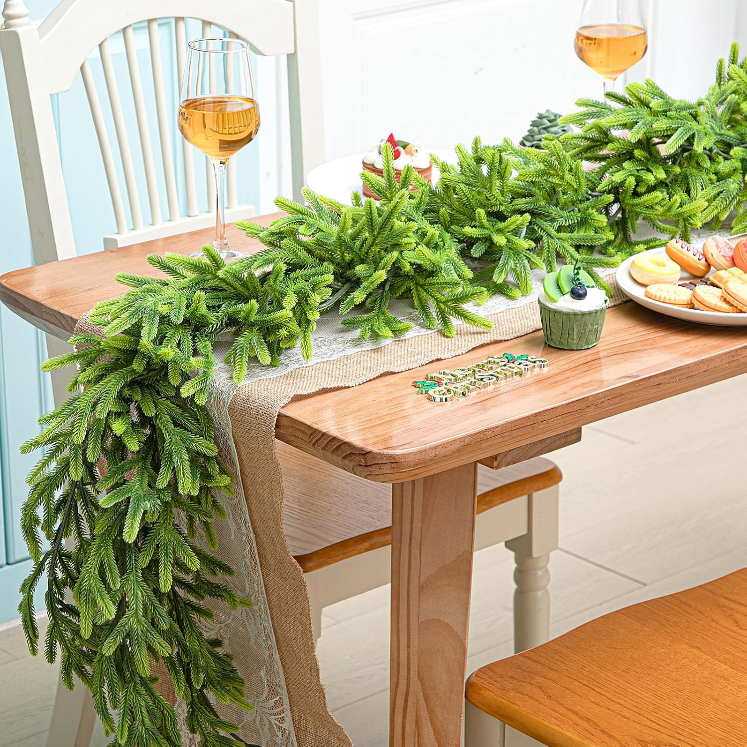 12 Pcs 5.6ft Artificial Christmas Garland Faux Norfolk Pine Garlands Realistic Leaves Hanging Greenery Plant for Christmas Table Fireplace Wall Mantle Indoor Xmas Decor