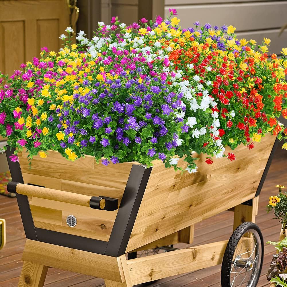 12 Bundles Outdoor Artificial Flowers UV Resistant Fake Boxwood Plants, Faux Greenery for Indoor Outside Hanging Plants Garden Porch Window Box Home Wedding Farmhouse Décor (Milk Green)