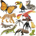 12PCS Realistic Rainforest Animal Figurines Toys, Idea for Rainforest Diorama Supplies Party Favor, Jungle Animals Figures Toys with Trees for Toddlers Kids Boys Girls