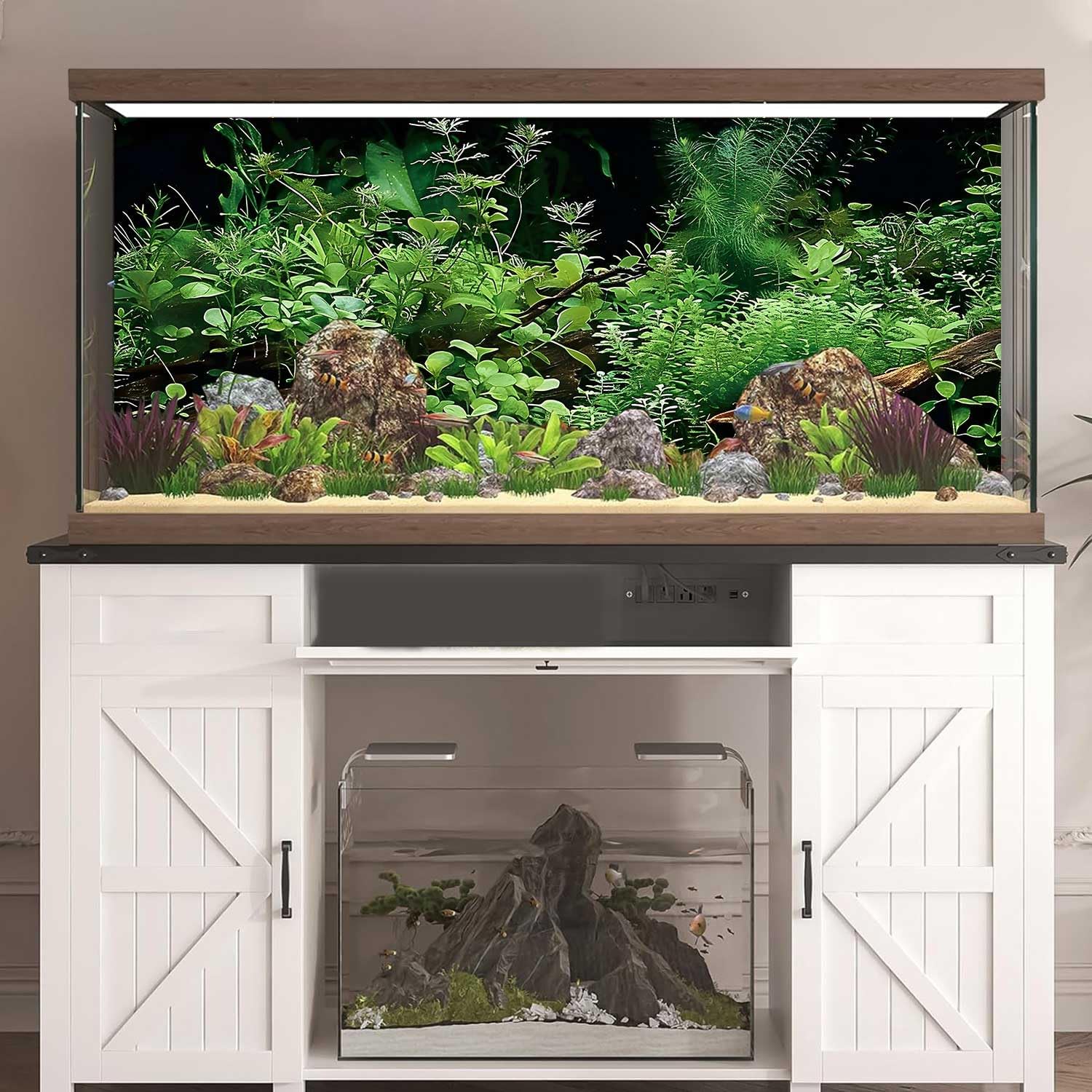 Aquatic Plant Aquarium Background, River Bed & Lake Tropical Undersea Tree BranchFish Tank Background, 6 EVA Double-Sided Tapes 36x18 inches/90x45
