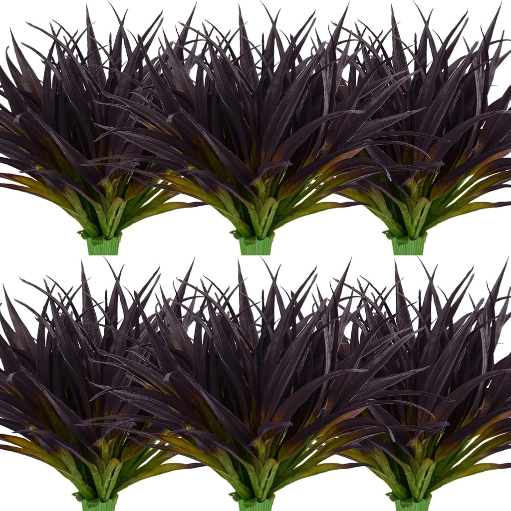 24Pcs Artificial Grass Plant Fake Outdoor Plastic Plants UV Resistant Faux Grasses Greenery Shrubs for Window Box Garden Patio Porch Home Decor Deep Purple