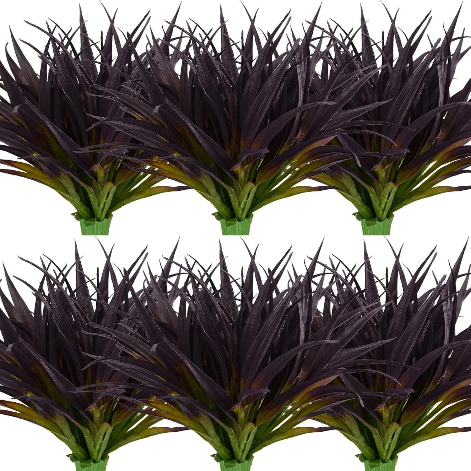 24Pcs Artificial Grass Plant Fake Outdoor Plastic Plants UV Resistant Faux Grasses Greenery Shrubs for Window Box Garden Patio Porch Home Decor Deep Purple