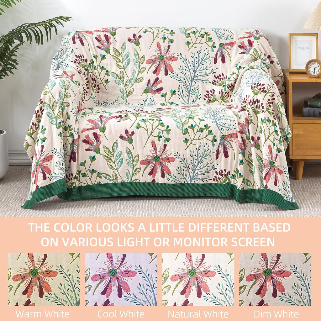 Boho Throw Blanket for Bed, 100% Pure Cotton Ultra Soft Rustic Quilt, Farmhouse Decor Bed Blankets, All Season Rustic Throw for Sofa Couch Chair(91"x 98", Boho Floral)