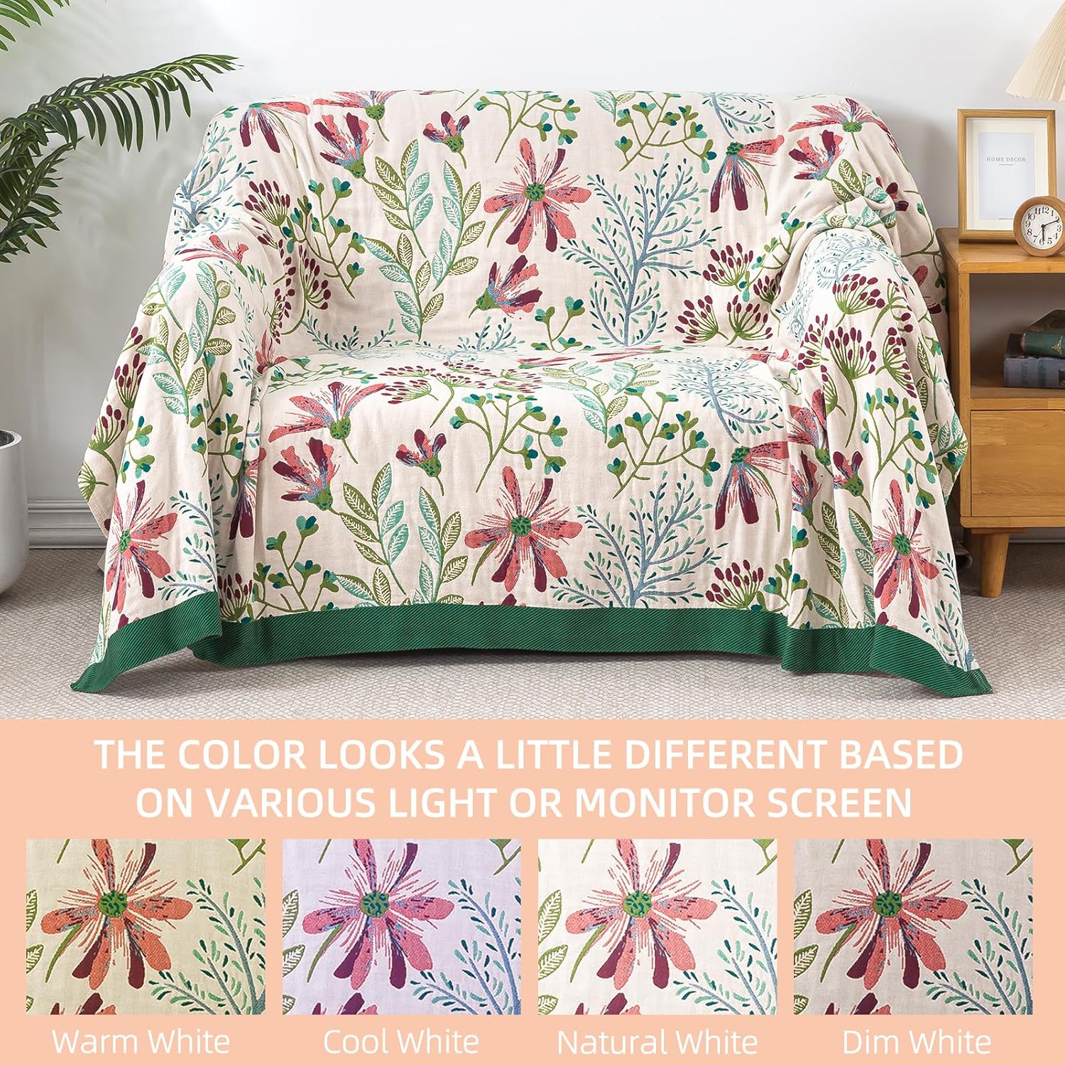 Boho Throw Blanket for Bed, 100% Pure Cotton Ultra Soft Rustic Quilt, Farmhouse Decor Bed Blankets, All Season Rustic Throw for Sofa Couch Chair(91"x 98", Boho Floral)