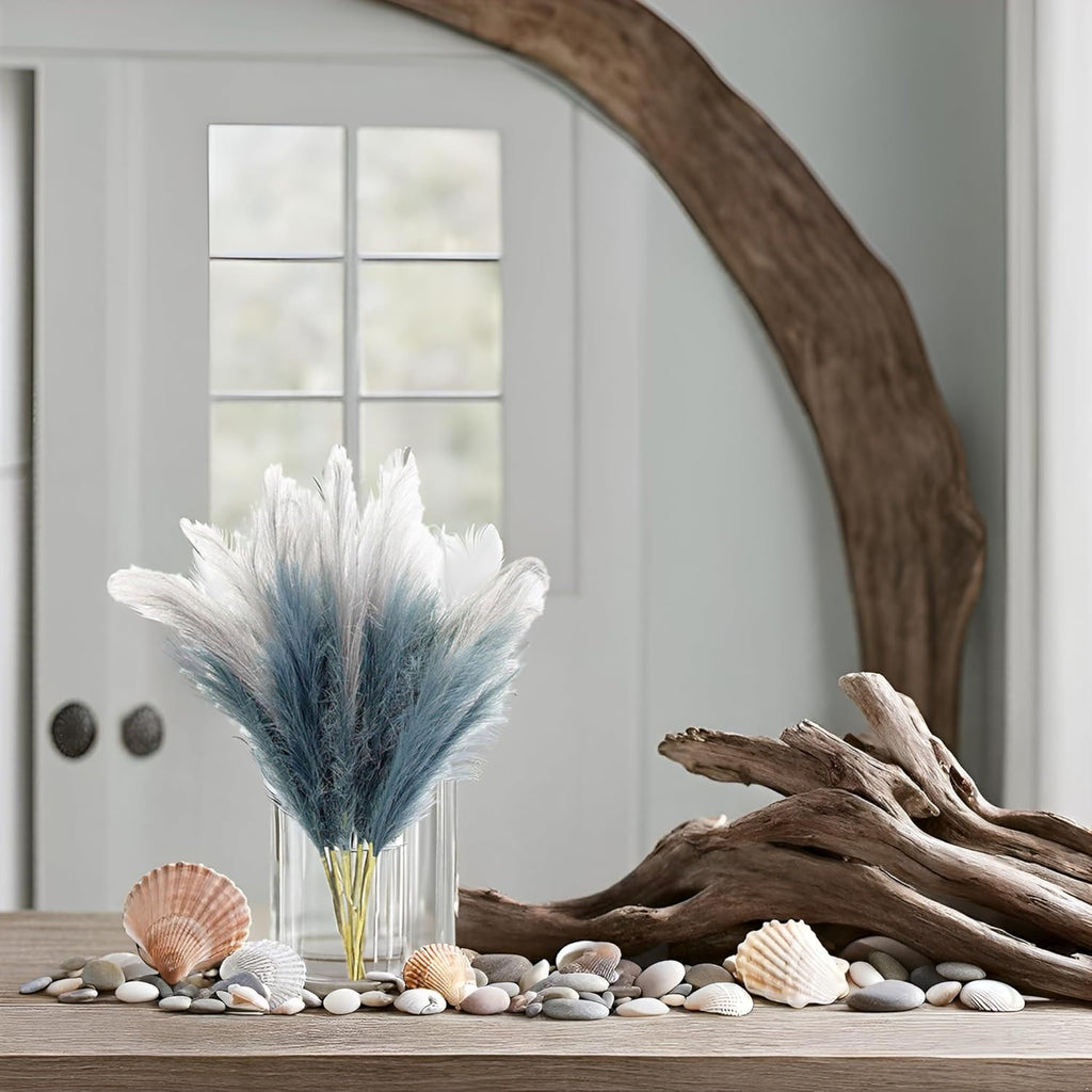 UiiziC Faux Pampas Grass Dried Fluffy 6pcs 37.5" Artificial Ascendant Grass for Vase Fillers Wedding Party Bouquets Home Hotel Centerpieces Decor (Dusty Blue and Gray)
