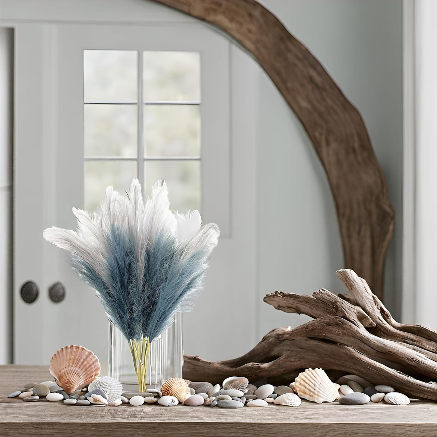 UiiziC Faux Pampas Grass Dried Fluffy 6pcs 37.5" Artificial Ascendant Grass for Vase Fillers Wedding Party Bouquets Home Hotel Centerpieces Decor (Dusty Blue and Gray)