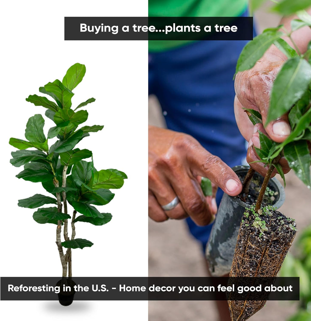 Cypress & Alabaster Handmade 6ft Oversized Fiddle Leaf Fig Ficus Lyrata Artificial Tree with Ethically Sourced Real Wood Trunks, Hypoallergenic, 6-Foot, Green