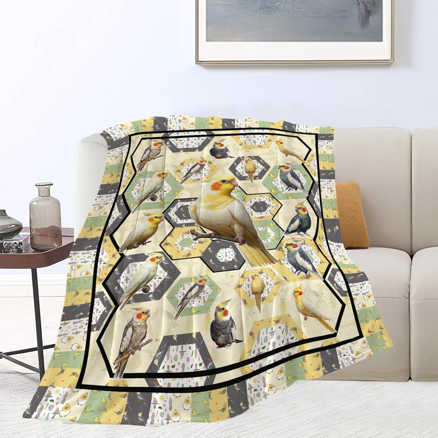 Parrot Bird Throw Blanket Cute Cockatiel Blanket Gifts for Girls Women Kids Boys Adults Men Super Soft Cozy Plush Fluffy Fuzzy Fleece Blanket Home Decor 40''X50''