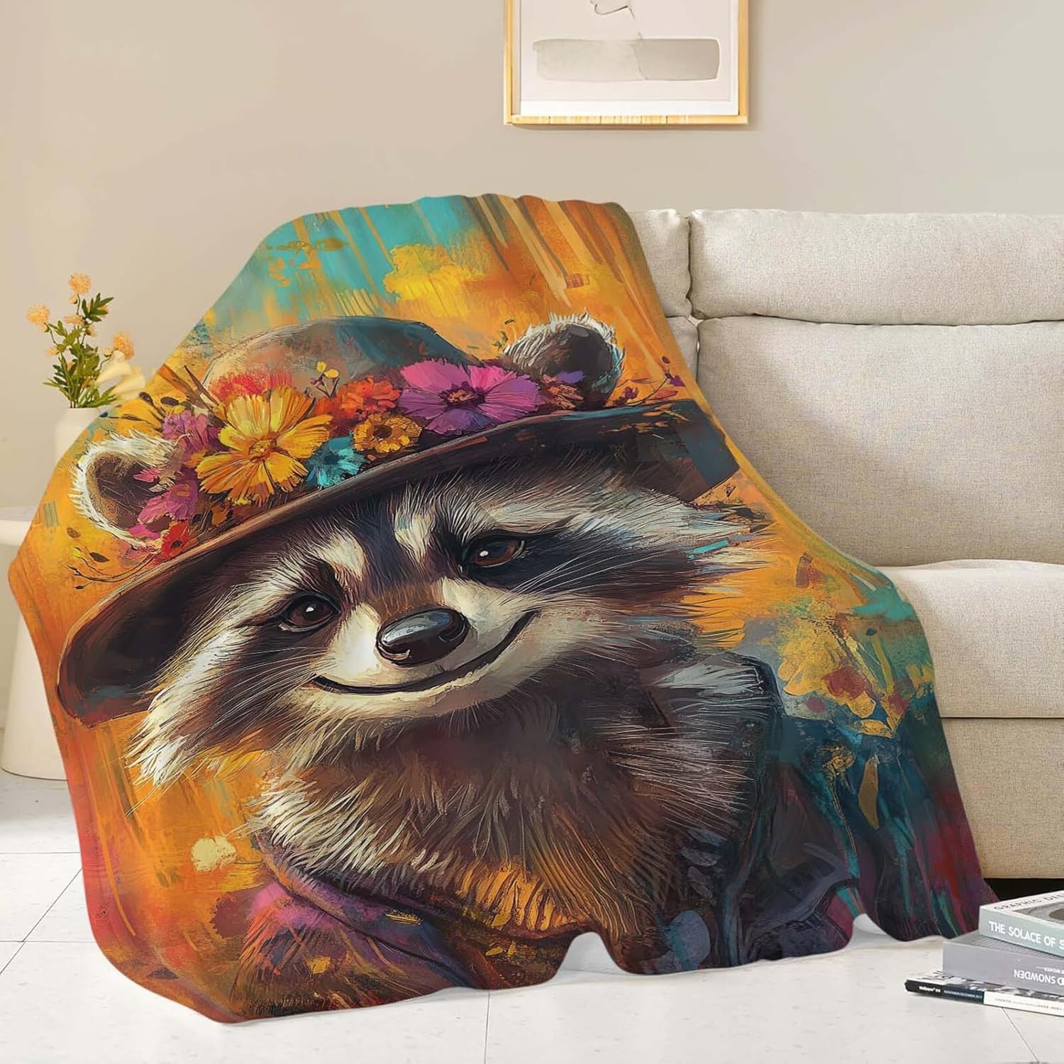 Raccoon Throw Blanket Raccoon Stuff Gifts for Kids Girls Boys Adults Women Man Soft Cozy Warm Plush Fluffy Fuzzy Fleece Blanket Decor 40''X50''