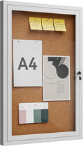 36"x24" Lockable Enclosed Bulletin Board, Outdoor Cork Weather-Resistant Aluminum Frame Notice Board, Wall Mounted Display Case Acrylic Doors for School,Office,Silver Frame w/Cork