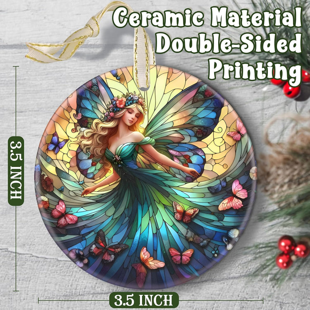 Beautiful Fairy Christmas Tree Ornament - Christmas Decoration, Round Ceramic, Holiday Decor, Gift Idea for Friends