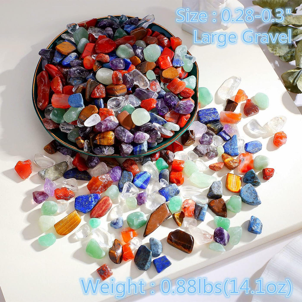 QINJIEJIE 400G 7 Chakra Crystals Tumbled Stones Polished Rocks Chips Stone Crushed Crystal Healing Natural Gem Gravel Home Decoration Aquarium Tank Plants Vase Filler Landscape Bottom Ornament 0.9lb