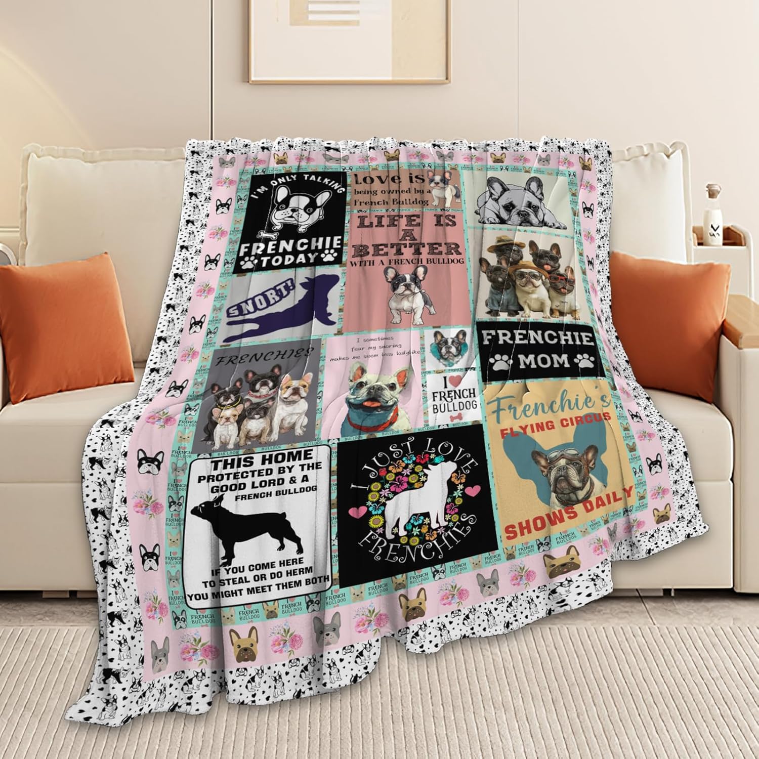 Boston Terrier Throw Blanket French Bulldog Frenchie Puppy Stuff Gifts for Dog Lover Kids Girls Boys Adults Women Men Soft Cozy Warm Plush Fluffy Fuzzy Fleece Blanket Decor 40''X50''
