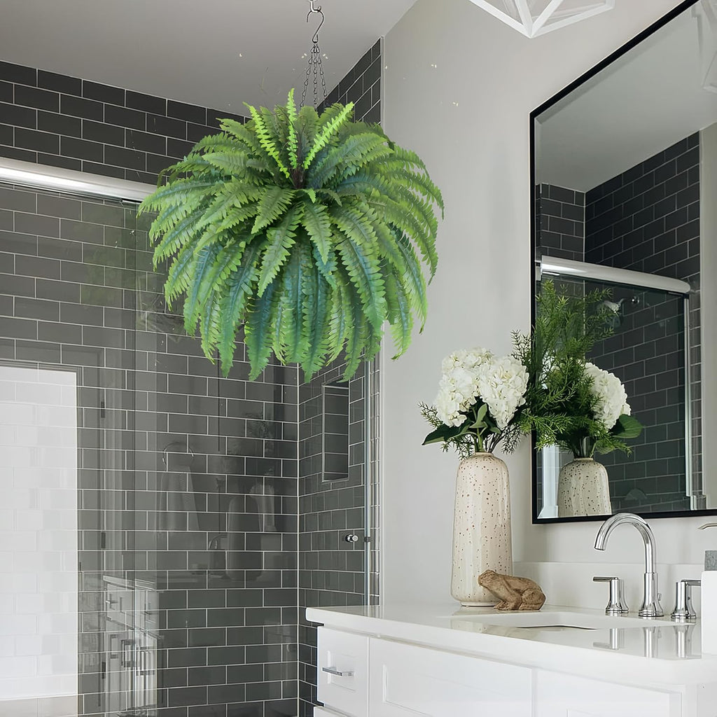 Artificial Ferns for Outdoors & Indoors, 51in Fake Fern Large Plants with 66 Fronds, UV Resistant Faux Greenery Suitable for Entrance Planter Porch Garden Hall Home Office Decor