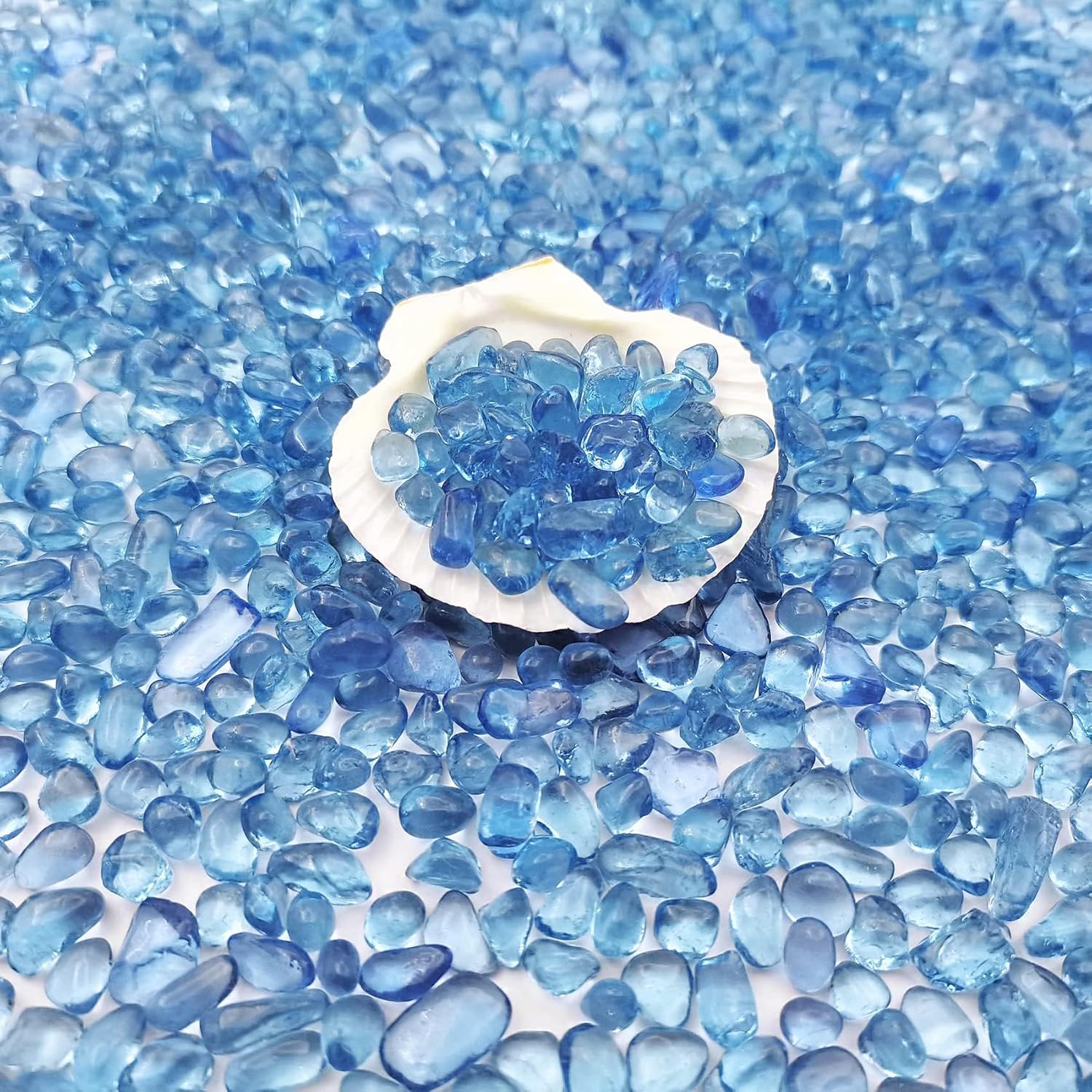 Keedolla 3 Lb Aquarium Glass Pebbles Stones, Sea Blue Glass Pebbles Marble Aquarium Fish Tank Rocks Gravel for Turtle Tank, Vase Fillers, Christmas Decoration - Light Blue