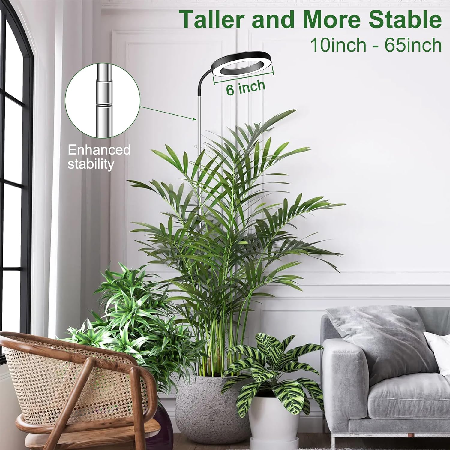 wolezek Grow Lights for Indoor Plants Full Spectrum, 80 LEDs 3 Colors Grow Light, 65in Plant Lights for Indoor Growing with 360°Gooseneck, 6/12/16H Timer, 5 Brightness, Height Adjustable, Black Pair