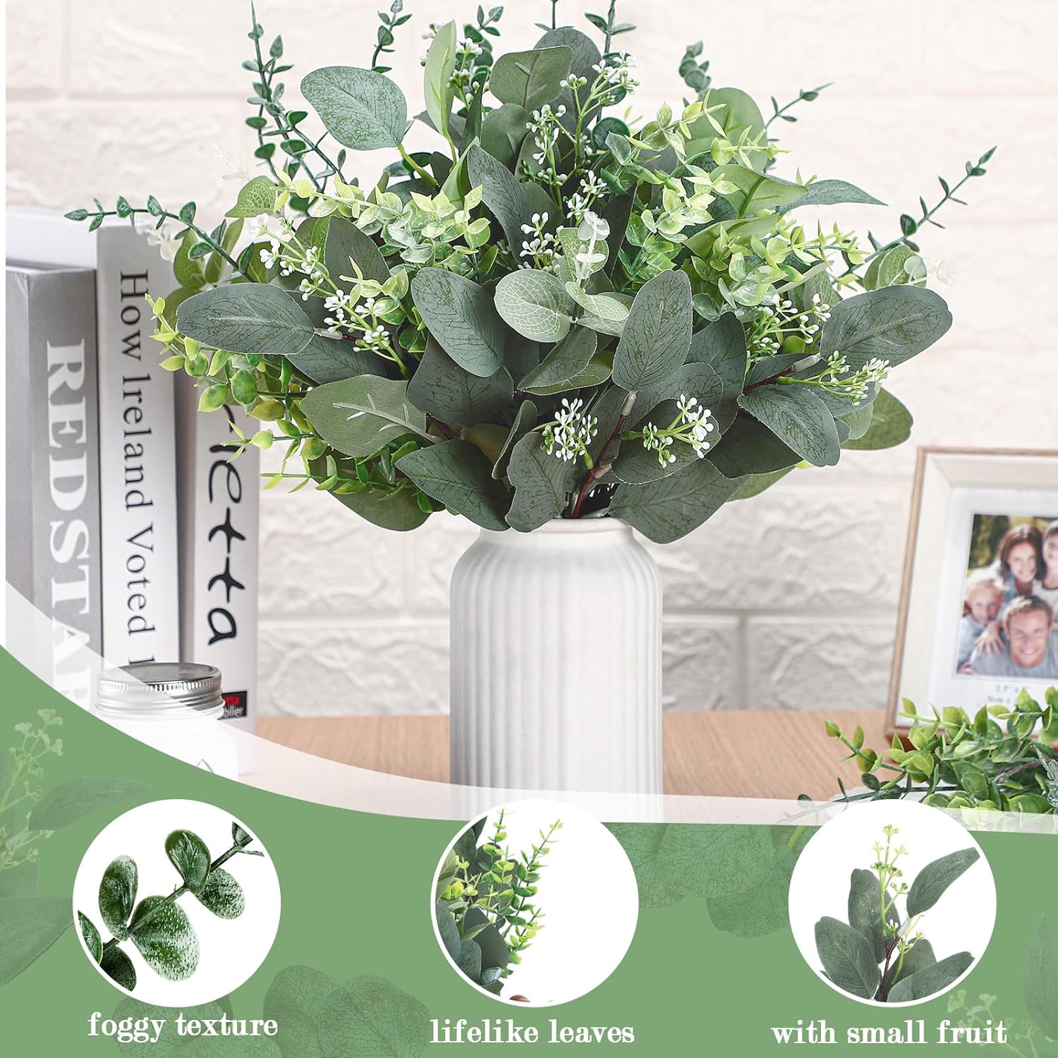 Ceenna 500 Pcs 6 Kinds Mixed Eucalyptus Leaves Stems Bulk Artificial Eucalyptus Leaves Sprays Silver Dollar Faux Greenery Picks Bundle for Wedding Vase Floral Arrangement Decor