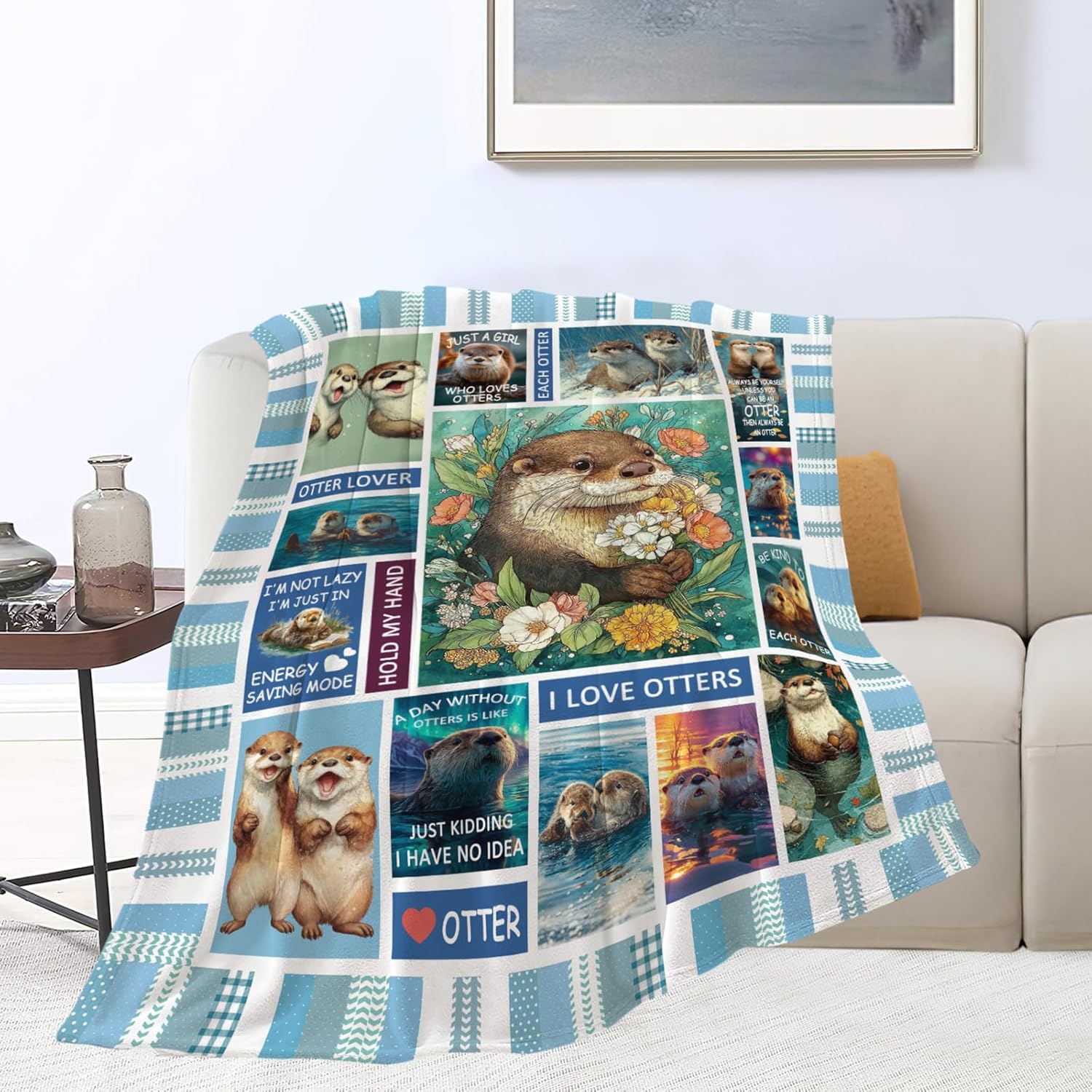 Otter Throw Blanket Otter Stuff Gifts for Kids Girls Boys Adults Women Men Soft Cozy Warm Plush Fluffy Fuzzy Fleece Blanket Decor 50''X60''