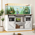 TITIMO 55-75 Gallon Fish Tank Stand with Power Outlet, Heavy Duty Large Aquarium Stand with Sliding Barn Door and Cabinet Storage for 2 Fish Tank Turtle Tank Reptile Terrarium, 1300LBS Capacity(White)