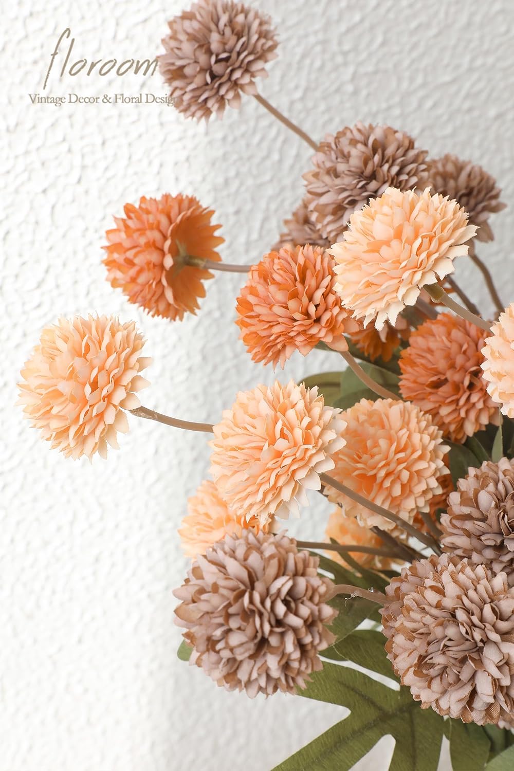 Floroom 9pcs Burnt Orange Taupe Mix Faux Silk Mums Artificial Flowers, Bulk Fake Small Mini Chrysanthemums with Stems for DIY Wedding Centerpieces Floral Arrangements Vase Fillers Home Decorations